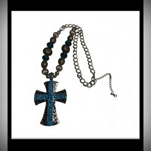 Blue Blingy Jeweled Statement Cross Necklace #7684 💎